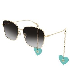 Gucci Gold Sunglasses with Black Lenses and Heart Charm